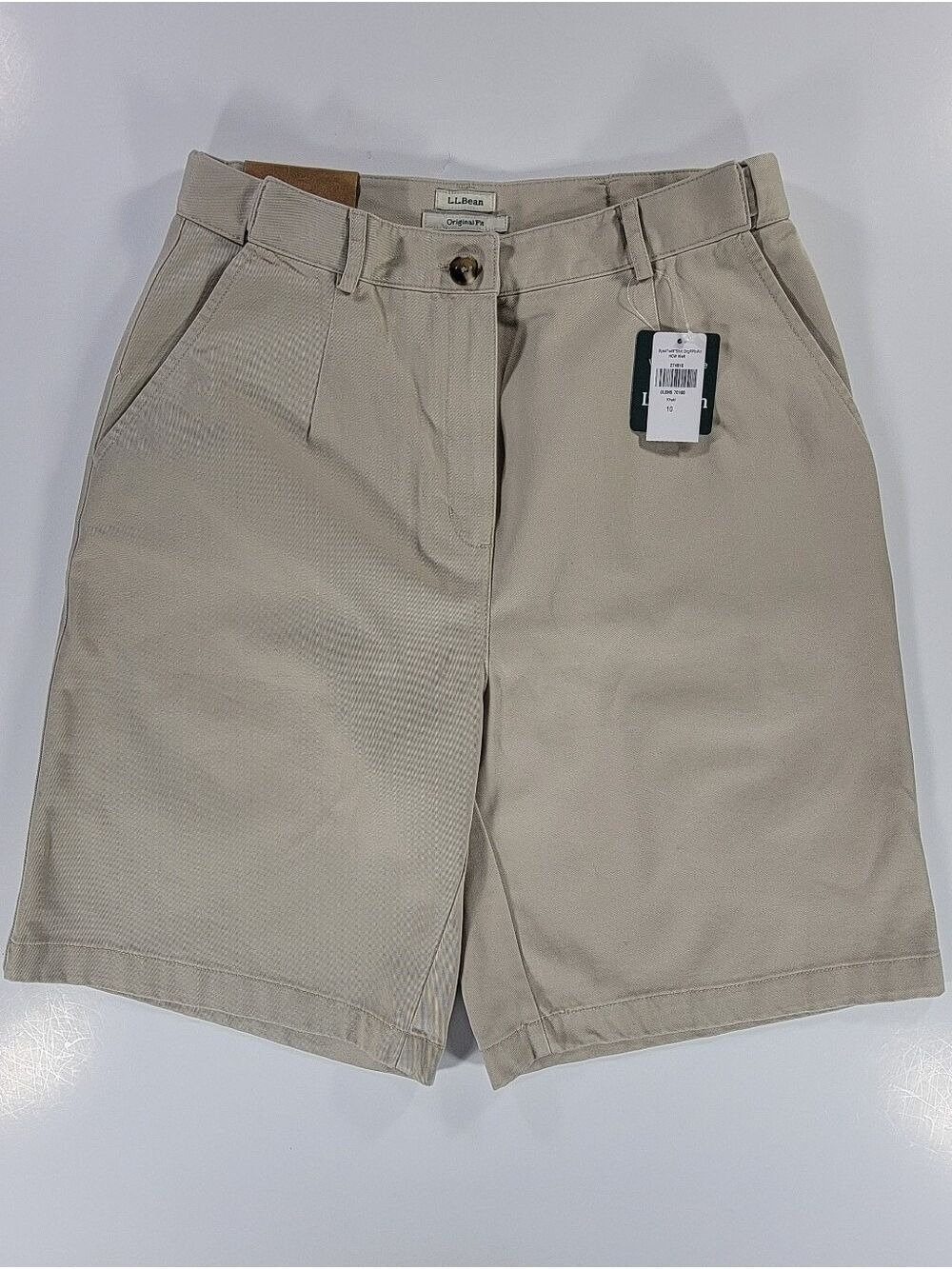 NEW L.L. Bean Chino Khaki Shorts Original Fit Expandable Waist Pleated Womens 10